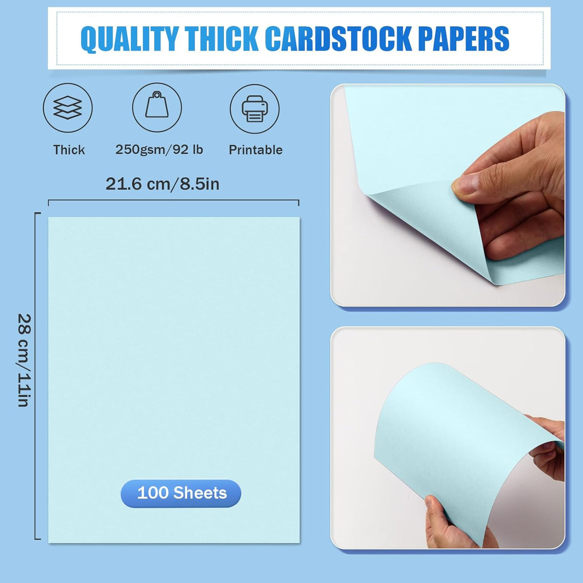 MixTeach 100 Sheets Light Blue Cardstock 8.5 x 11 Inch Thick Cardstock Paper, 250gsm/92lb Double Sided Light Blue Cardstock Printer Paper for Cards Making Crafts Scrapbook Invitations Drawing Printing