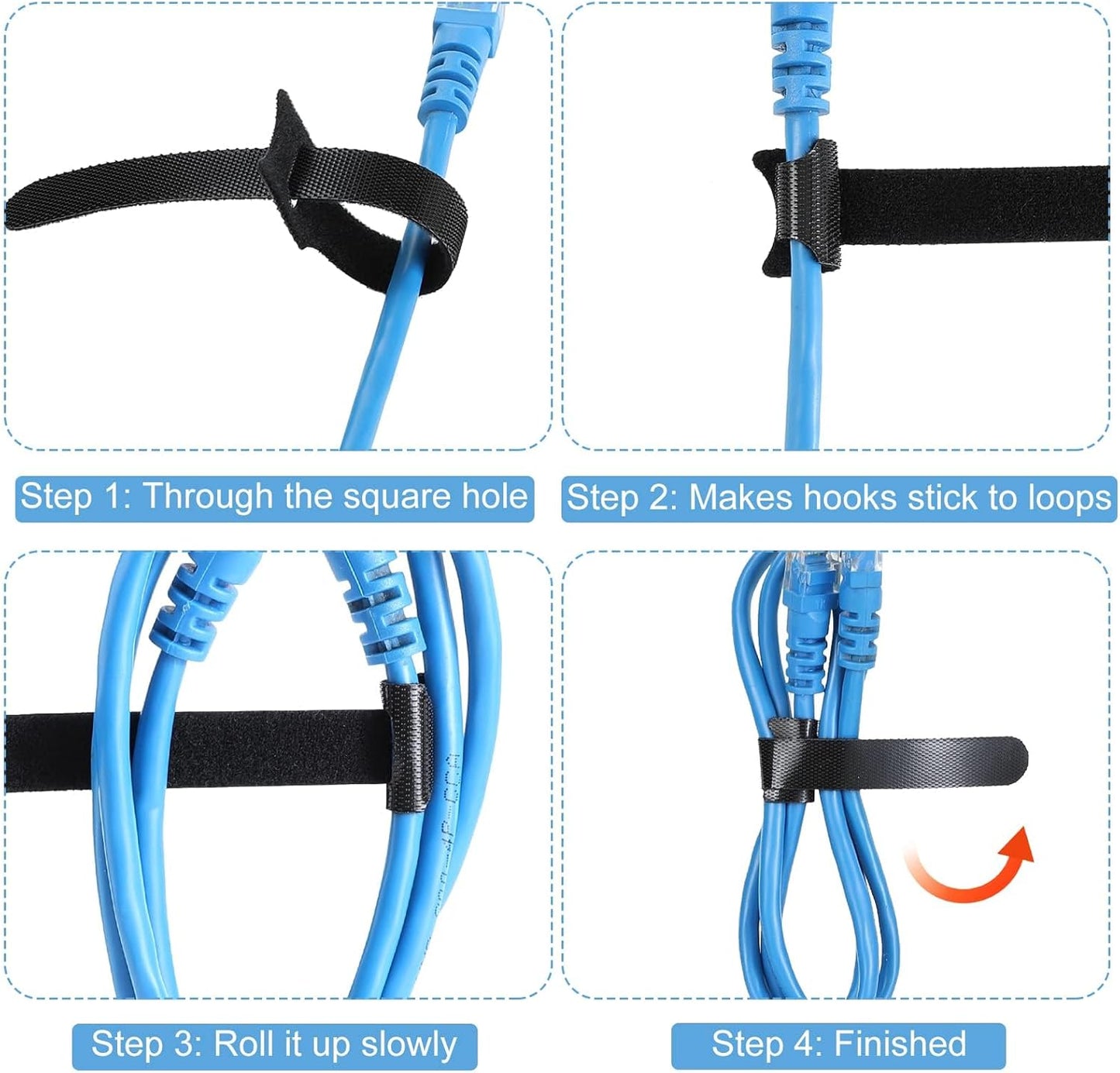 150PCS 8 Inch Reusable Cable Ties Wire Ties Cord Organizer Cable Organizer Adjustable Cable Management Black