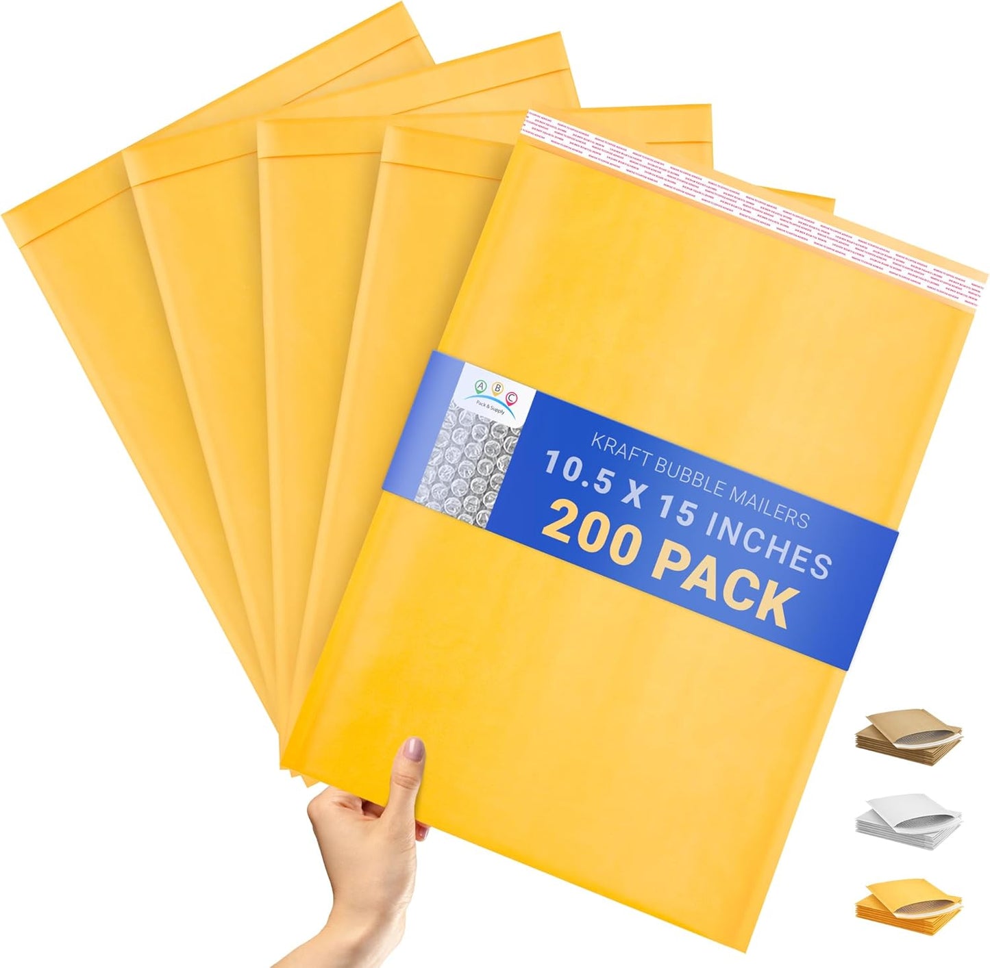 ABC PACK & SUPPLY Yellow Kraft Bubble Mailer Envelopes, 10.5 x 15 Inches. 200 Pack Mail Padded Envelopes Self Seal. Kraft Bubble Mailers. Tear-Resistant Mailing Envelope Padded. Sturdy Paper Mailer