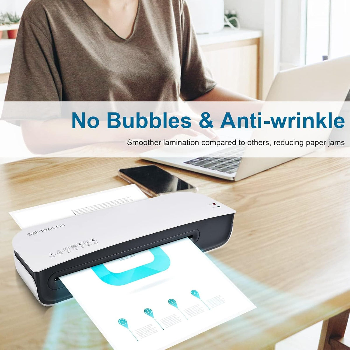 Laminator, A4 Laminater Machine, 9 Inch Thermal Laminater Machine, 4 in 1 Personal Desktop Cold Laminator with Paper Cutter and Corner Rounder 15 Laminating Pouches for Office School Business Use