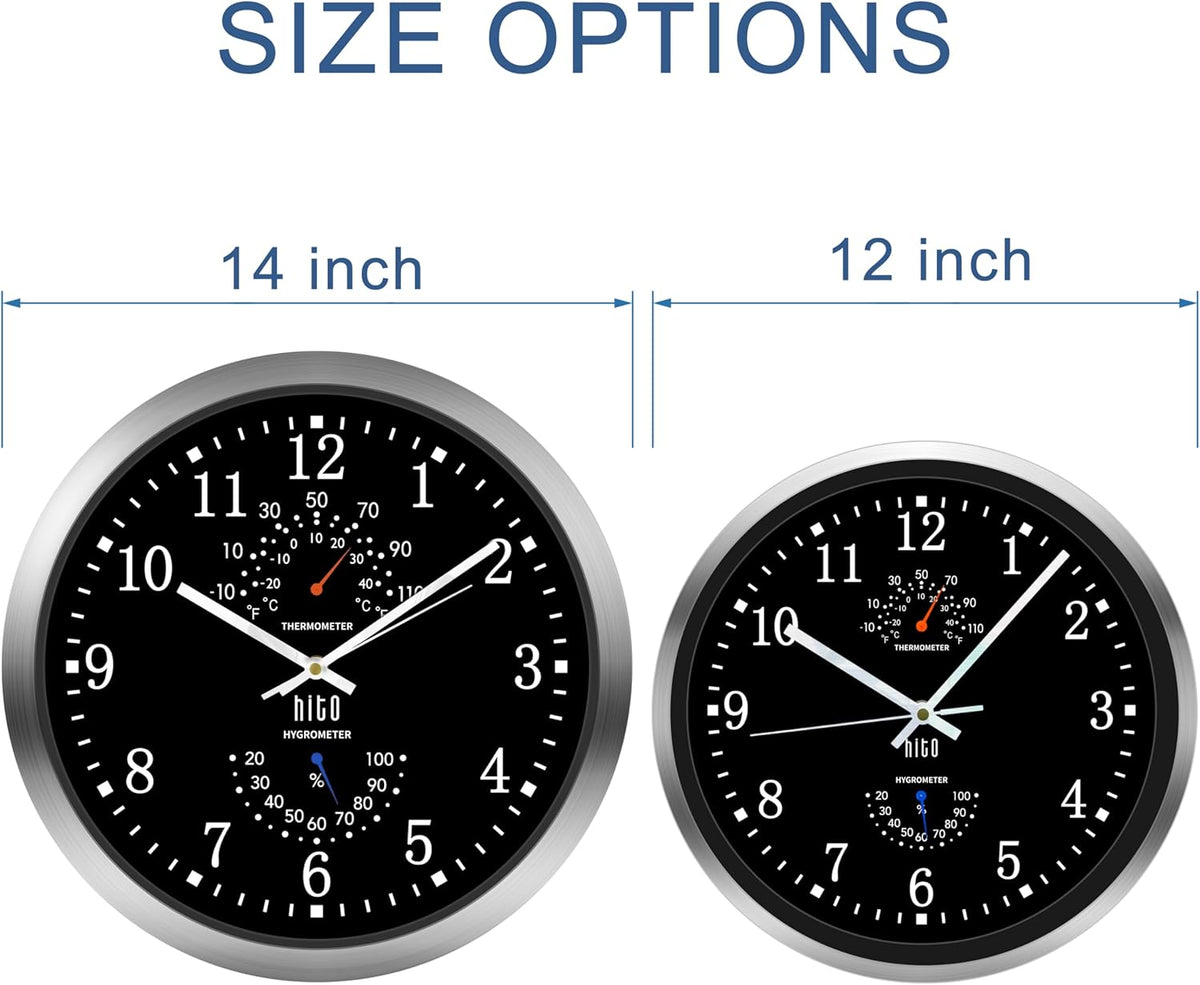 HITO 14 Inch Silent Wall Clock Battery Operated, Large Wall Clock for Living Room Decor, Office, Classroom, Bedroom
