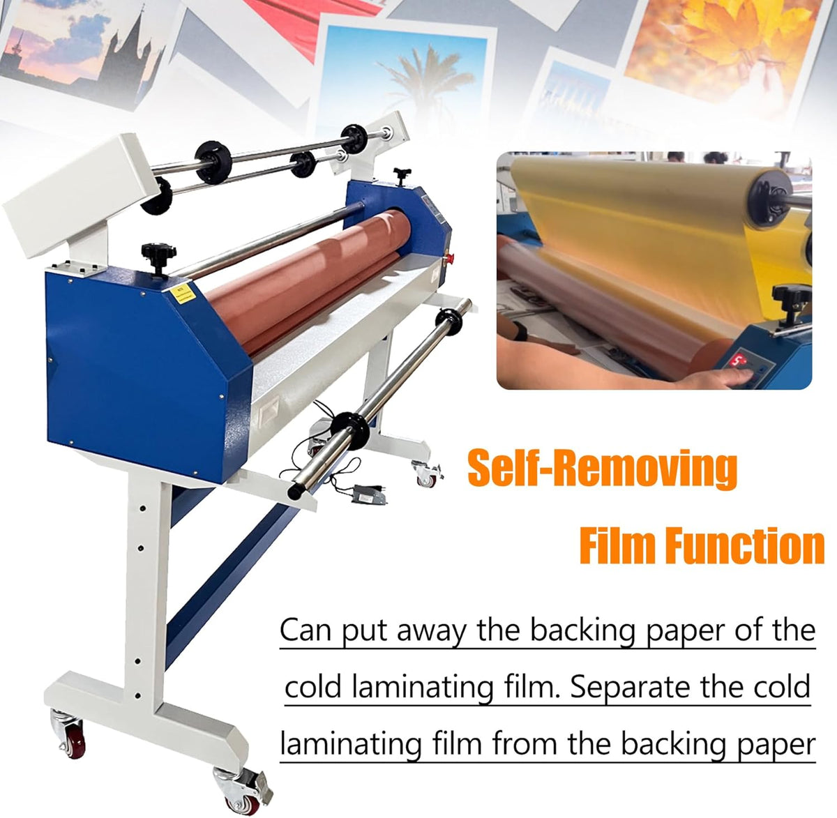 TECHTONGDA 51in Cold Laminating Machine, Electric/Manual Dual-use Cold Roll Laminator, Wide Format Laminator with Self-Removing Film Function, Adjustable Speed