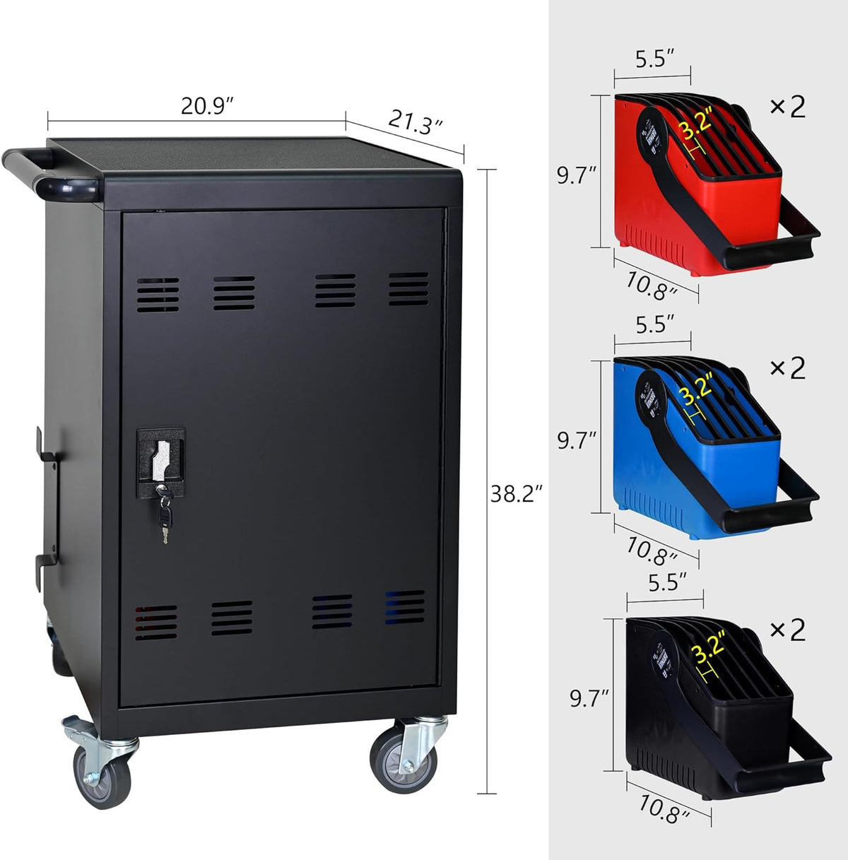 32 Device Charging Cart for Laptops and Tablets Up to 16.3-inch, Mobile Charging Station, Secure Storage and Cable Management, Mobile Charging Cabinet for Ipads, Chromebooks, Black