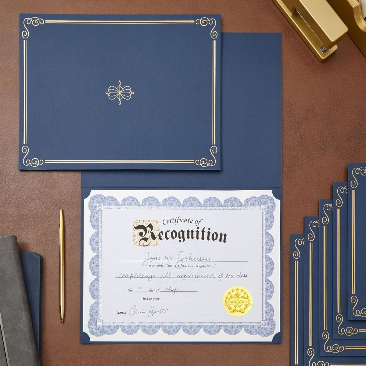 Best Paper Greetings Printable Certificate Paper - Letter Size (8.5" x 11"), Navy Blue Floral, 96 Blank Cardstock Sheets - Printable Cardstock with Border for Awards