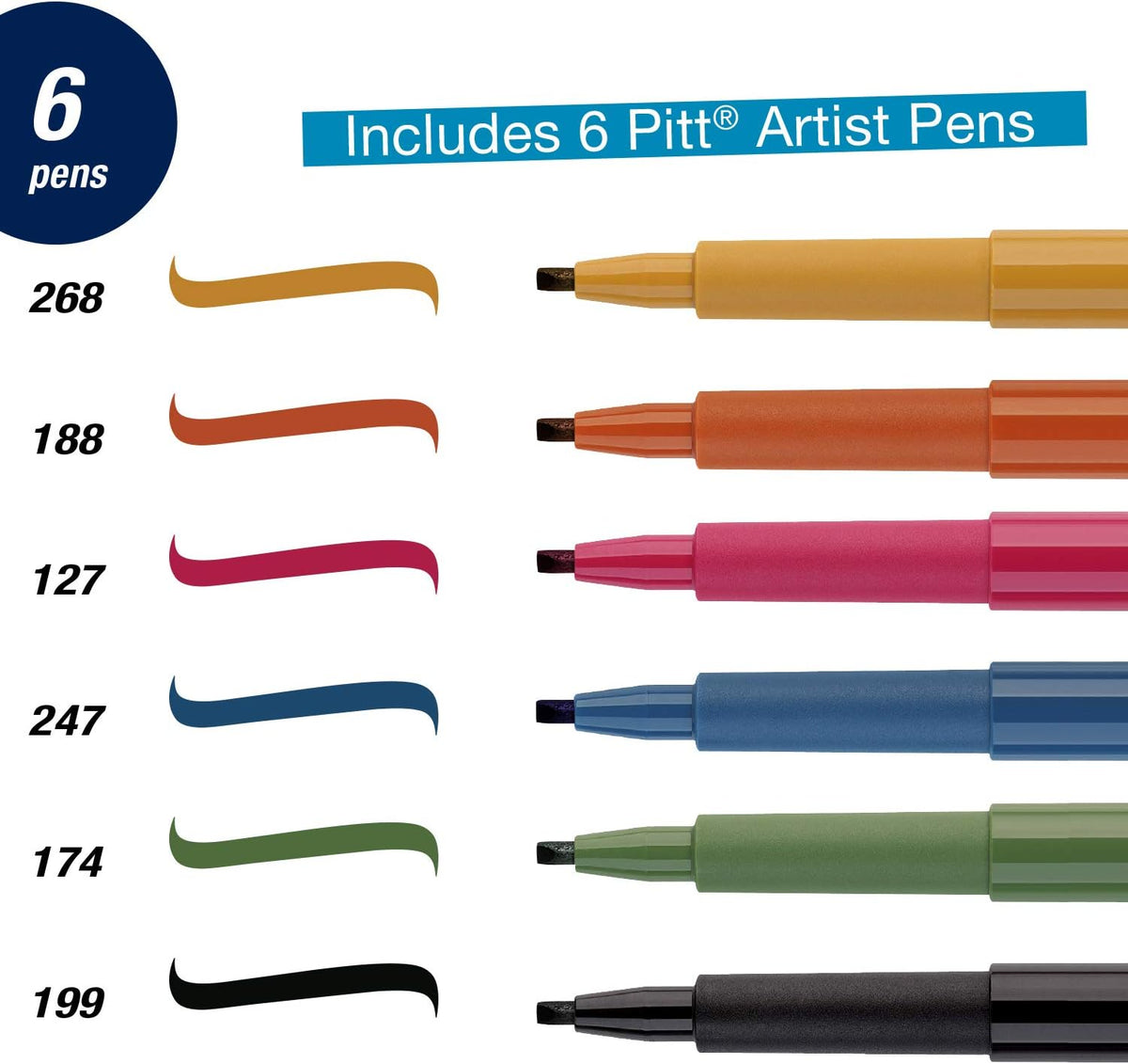 Faber-Castell Calligraphy Pitt Artist Pen Set - Multi Colored Calligraphy Pens (6 Count)