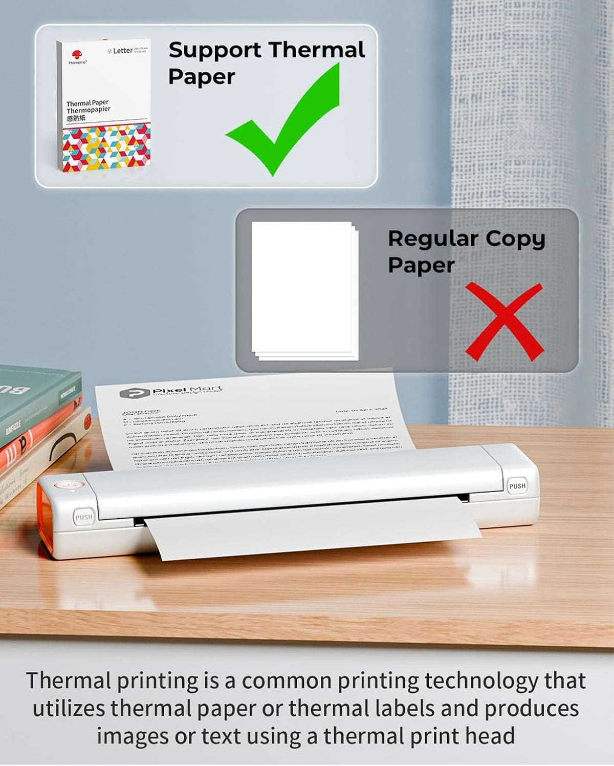 Phomemo Portable Printers Wireless for Travel, M08F Thermal Bluetooth Printer Support for 8.5"x11" US Letter, Small Inkless Printer Compatible with iOS, Android, Laptop for Car, Office, Home
