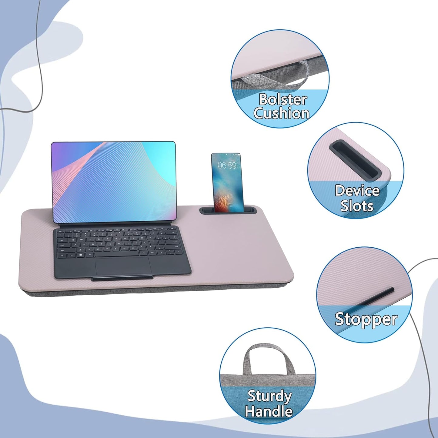 Portable Laptop Desk Fits Up to 16“ Laptops, with Tablet Slot, Built-in Cushion, Great for Home & Office,Lap Desk for Laptop,Lap Desk with Cushion (Grey Violet, Large)