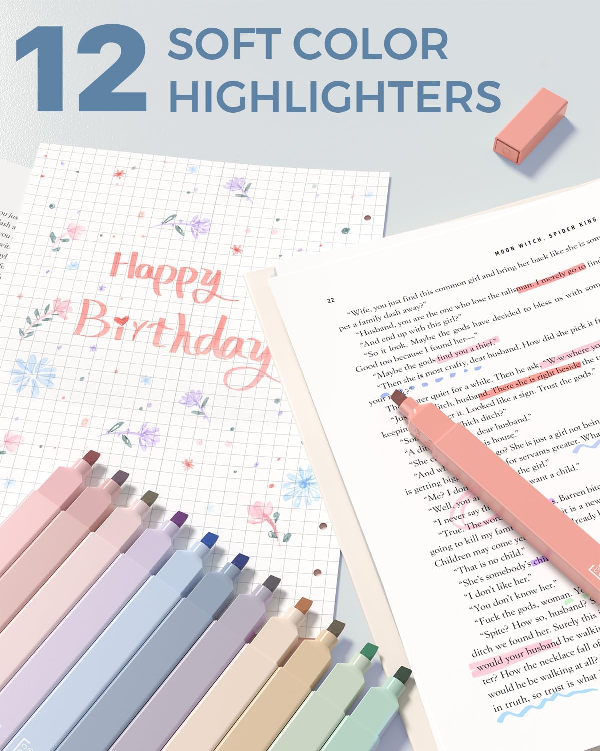 Four Candies 56 PCS Aesthetic School Supplies with Cute Pencil Case, 6 Multicolor Pen, 12 Pastel Highlighters, 5 Gel Pens Black Ink, 9 Mechanical Pencils for Student Stationary Set Preppy Stuff (Blue)