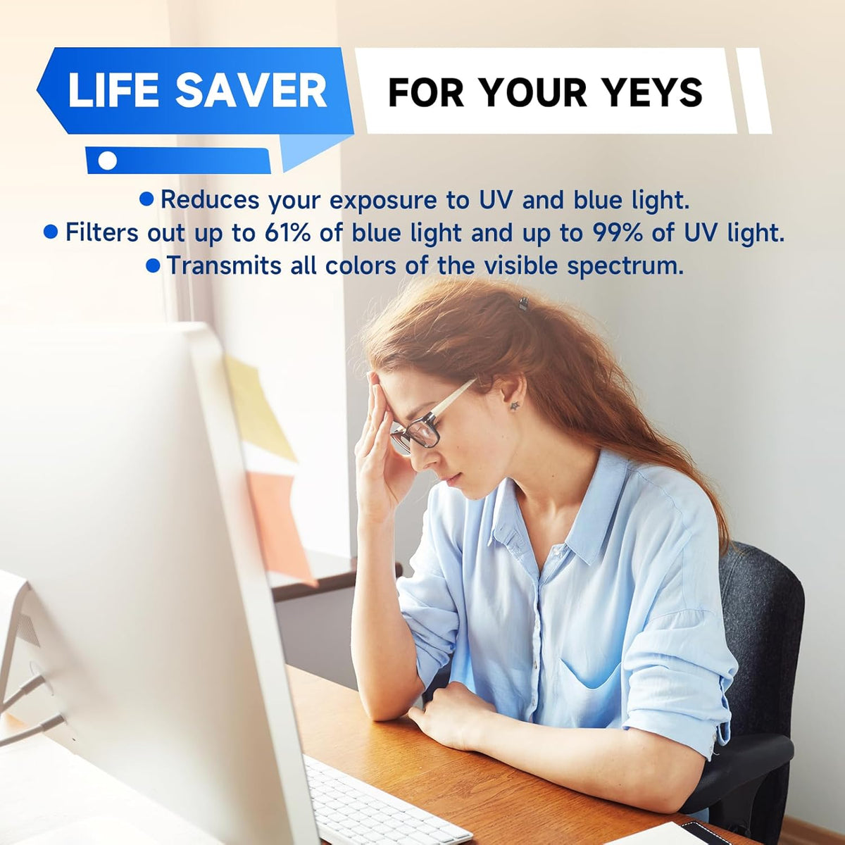 IPROKKO 【2 Pack】 21.5 inch Anti-Blue Light Monitor Screen Protector for 16:9 Widescreen,Removable Anti Glare Blue Light Blocking Screen Filter，LED PC Anti-UV Eye Protection Filter Film