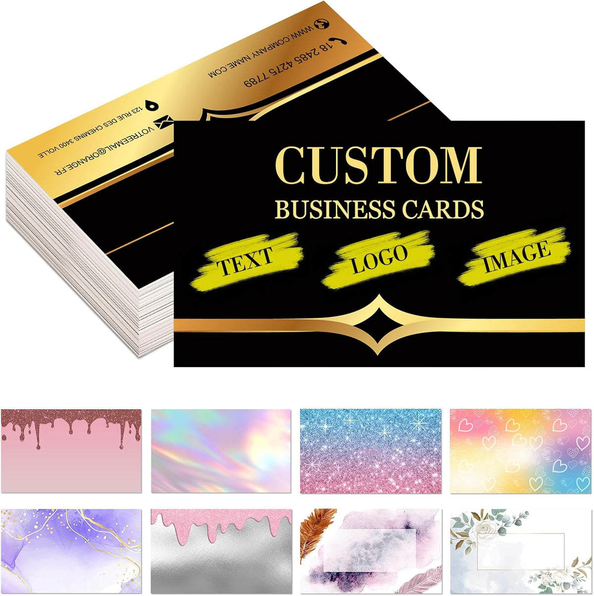 Custom Business Cards Customizable with Logo Photo Personalized Business Card Customize for Small Business Customized Waterproof Double Sided Cards 100 200 500 1000