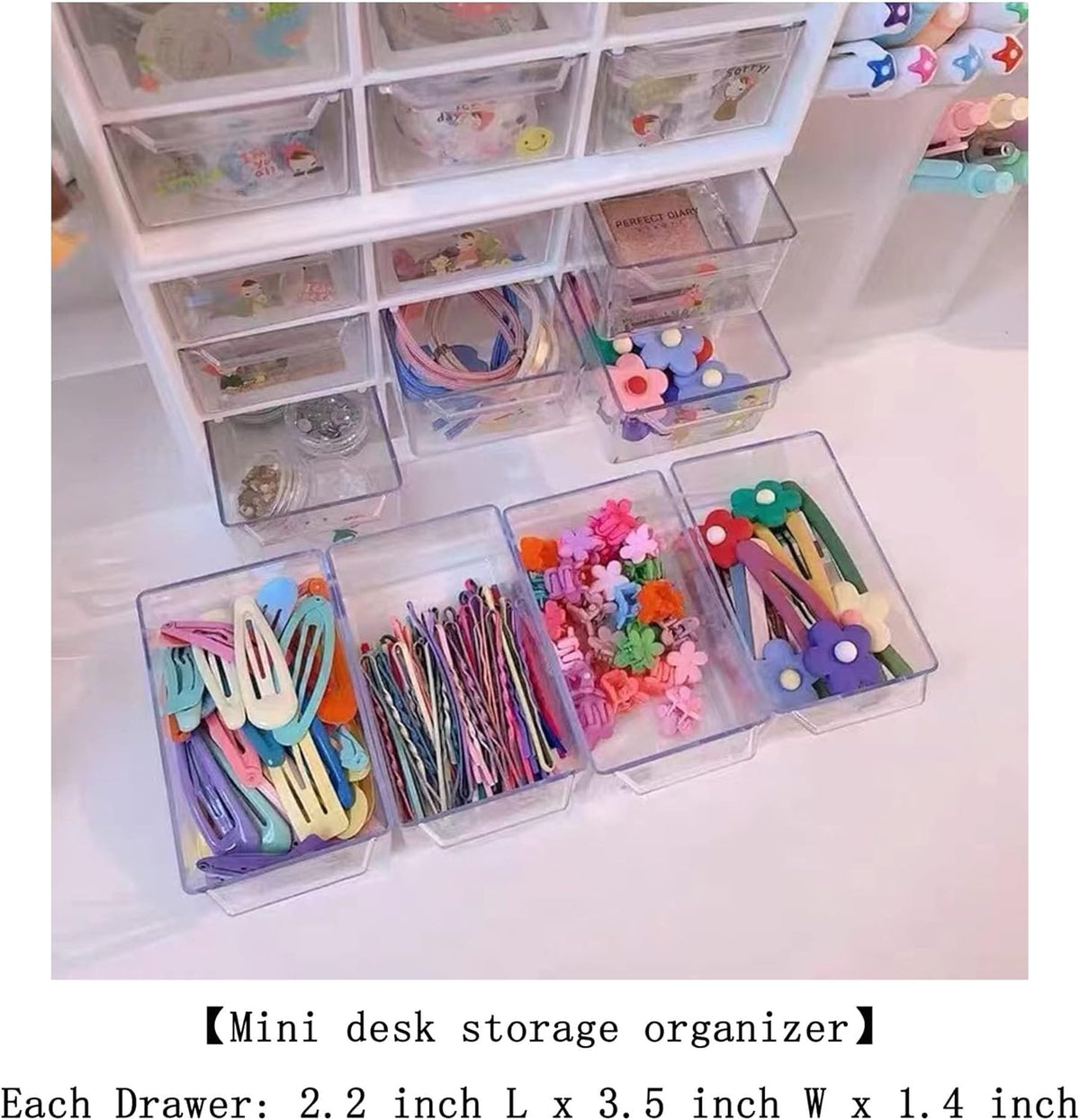 Feadily 2PCS Small Drawer Organizer for Desk, Desktop Drawer Organizer with 9 Clear Drawers, Plastic Desktop Storage Drawers 7.1 Inch x 3 .9 Inch x 4.7 Inch, Green