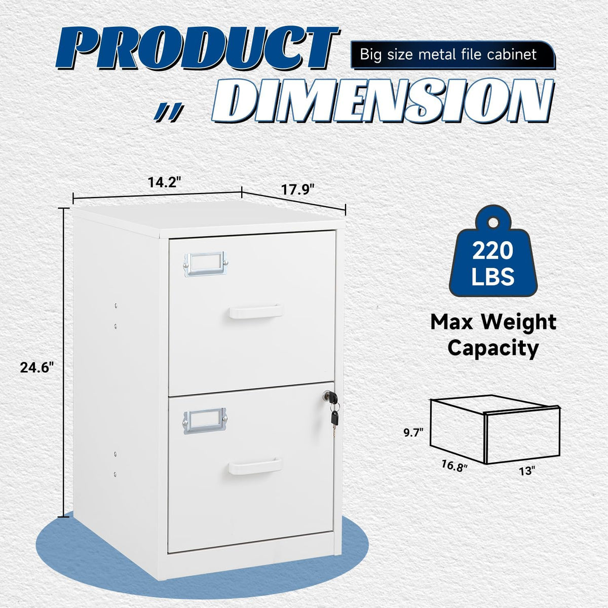2 Drawers File Cabinet White Metal Vertical Filing Cabinets Metal Lockable Storage Cabinets with Lock for Home Office to Hanging Files
