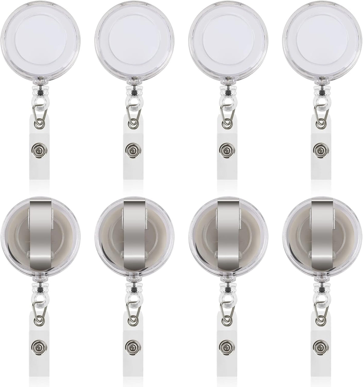 JANYUN 100 Pcs Badge Reels Retractable Badges Holder for ID Card Keychain Whistles Lanyards for School Office (Clear White)