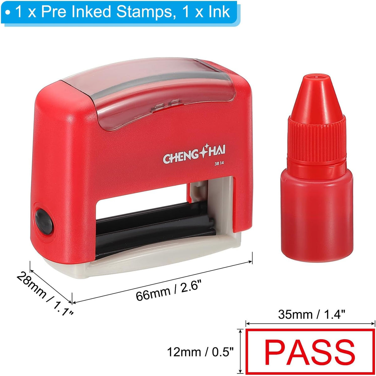 YOKIVE Pass Self Inking Rubber Stamp, Office Ink Business Stamp for Office Documents, Paperwork, Warehouse, Label (Red)