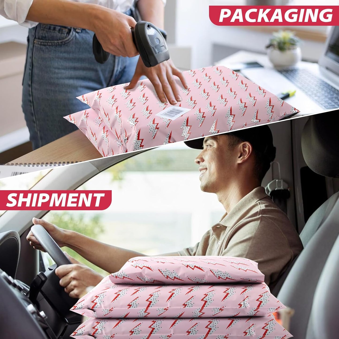 Oududianzi Poly Mailers 10x13, 100PCS Packaging Bags, Mailers Poly Bags for Shipping, Shipping Envelopes, Mailing Bags, Packaging Bags for Small Business, Clothes- Lightning Bolt