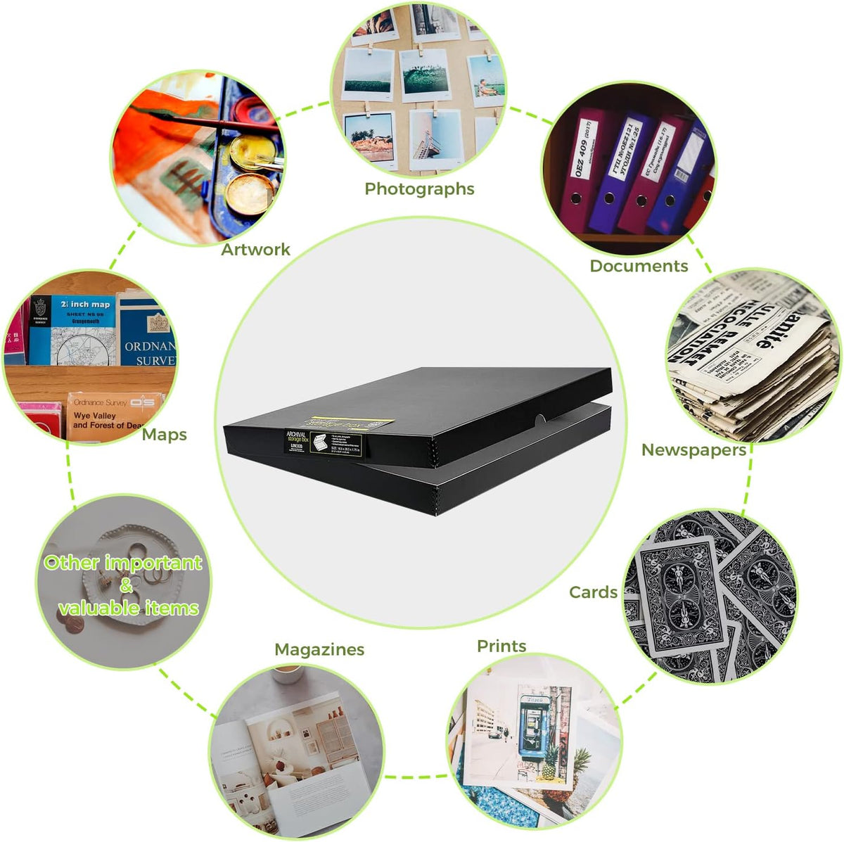 Lineco 16x20 Black Clamshell Archival Folio Storage Box, 1.75" Deep. Acid-Free with Metal Edge. Preserves Picture Longevity, Organize Photos or Documents, Crafts, DIY