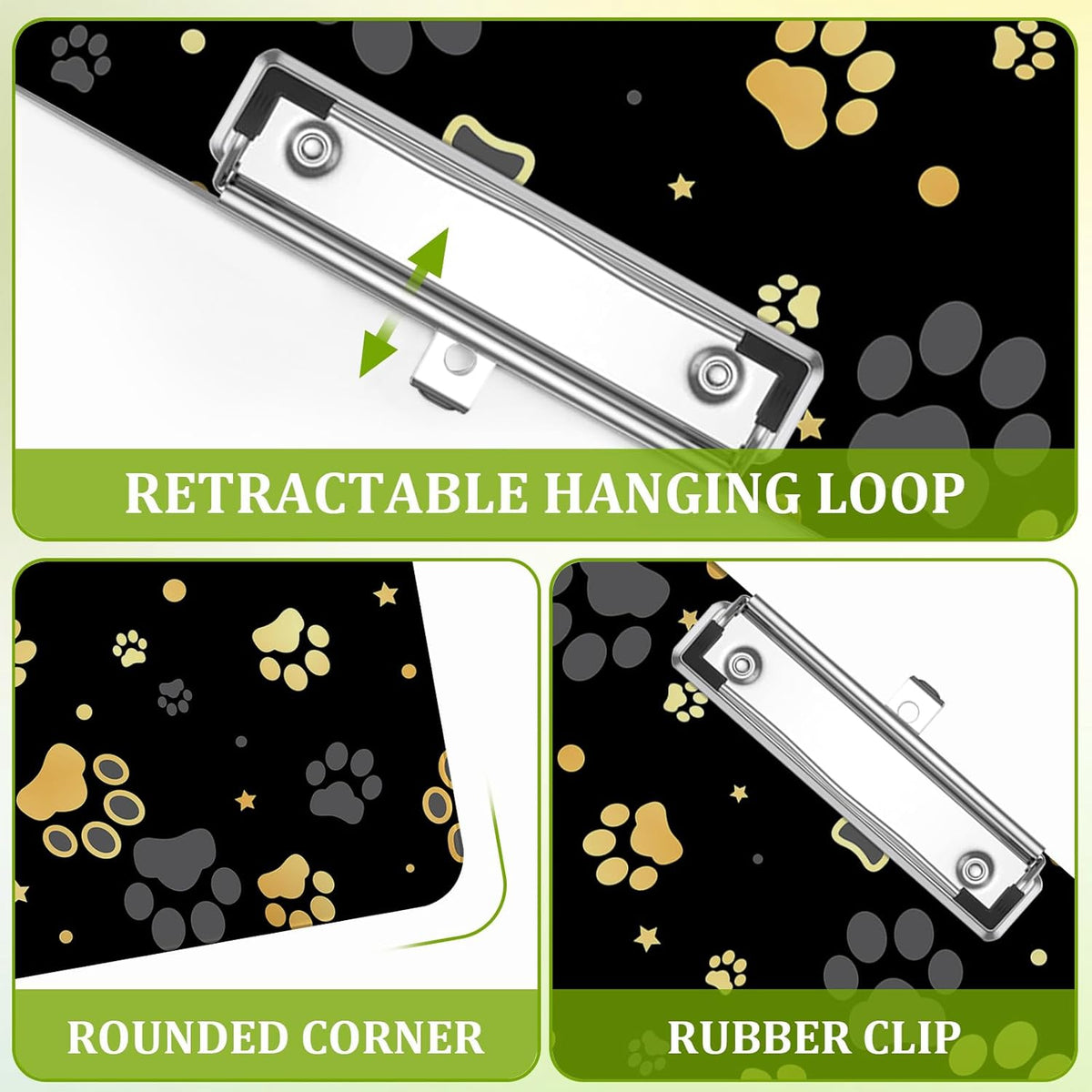 Dog Paw Clipboard,Decorative Acrylic Clipboard with Low Profile Metal Clip for Office,School,Teachers,Students Standard Letter Size 9x12.5