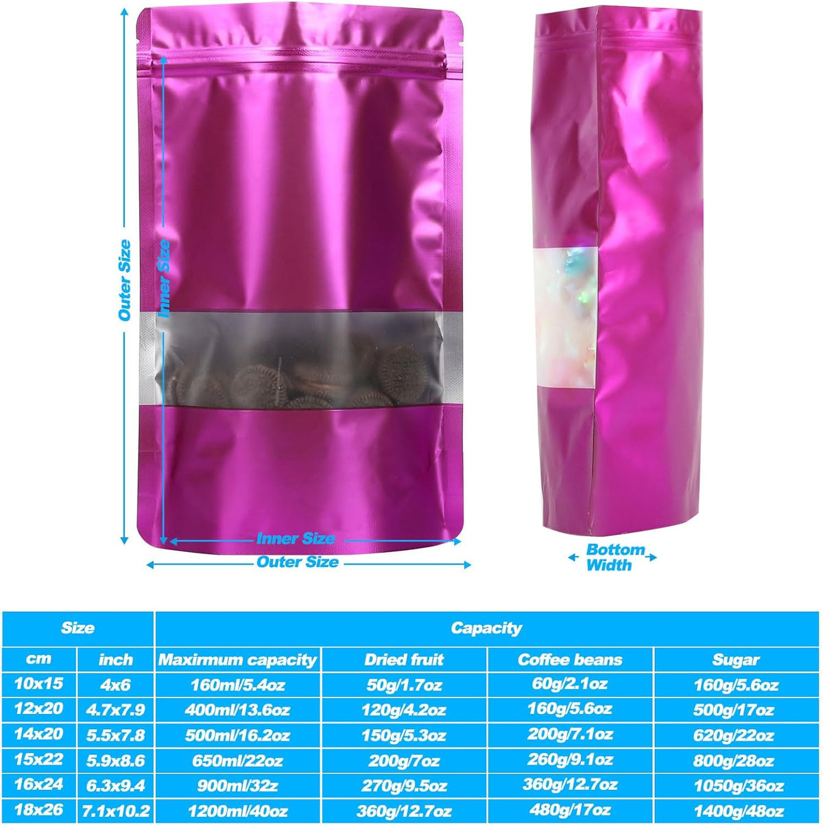 100 Pack Smell Proof Bags, Resealable Mylar Bags with Matte Window, Foil Pouch Stand-up Bags for Food Self Sealing Storage, Scratch Resistant Hand Storage Bags.(Purple, 7×10 Inch)