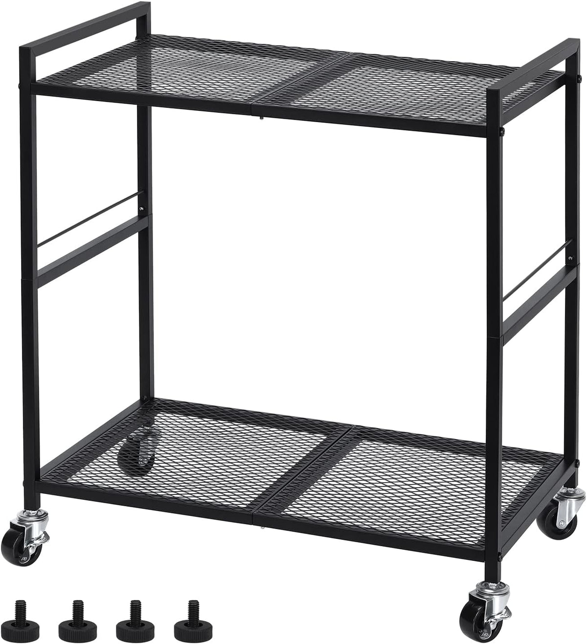 Computer Tower Stand, PC Tower Stand Metal Rolling Cart Holds up to 40lbs, 2 Tier Mobile Printer Stand with Storage Under Desk for Home & Office, Black
