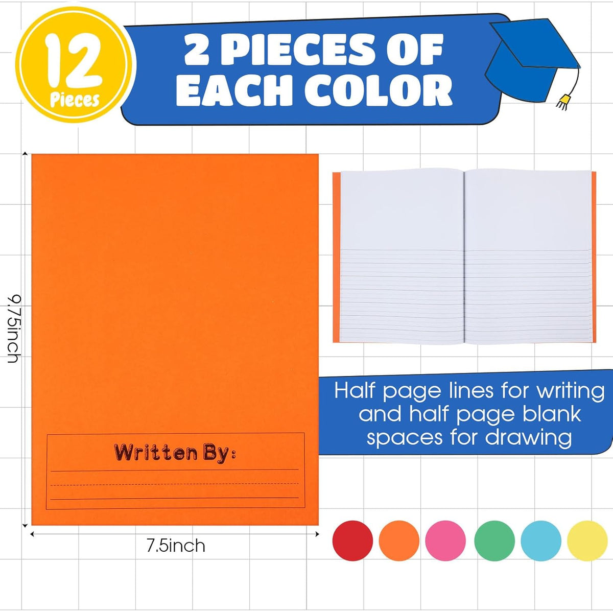 Henoyso 12 Pcs Primary Composition Notebook K-2 9 3/4 x 7 1/2 Inch Primary Journal, Back to School Supplies, Bulk Blank Writing Book for Kid to Write Draw Journal 60 Page Notebooks (Colorful)