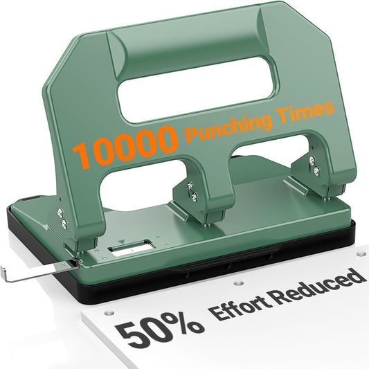 3 Hole Punch Heavy Duty, AFMAT 3 Hole Puncher for Binder, 40-Sheet Three Hole Punch w/ 10000+ Uses, Metal Hole Puncher 3 Ring, 50% Reduced Effort, Bulit-in S.S. Paper Guide, Model: HPX1 (Green)