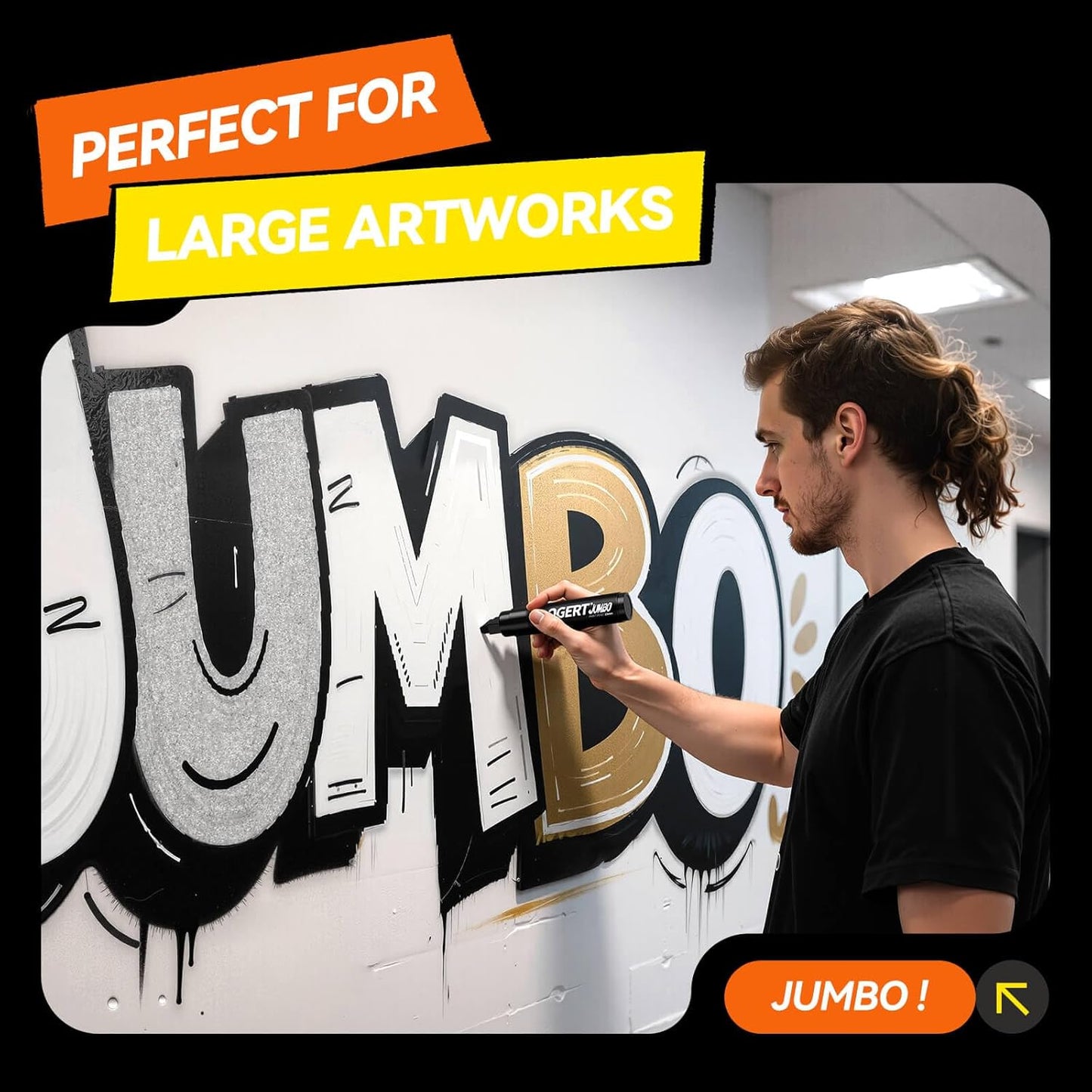 3Pcs Gold Jumbo Poster Markers, 15MM Thick Permanent Acrylic Graffiti Markers, Wide Tip Paint Marker for Canvas, Posters Board, Fabric, Window, Glass, Wood, Teachers,Banner painting supplies