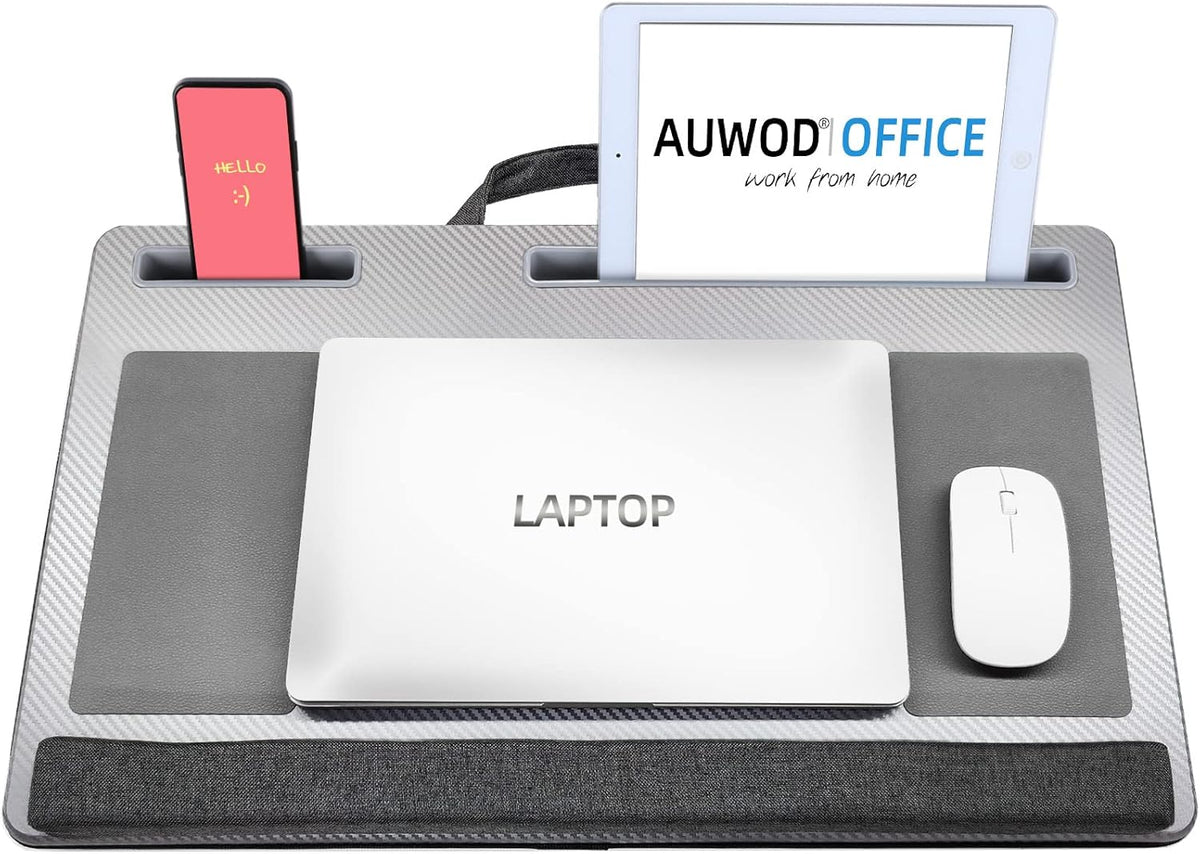 Extra Large Lap Laptop Desk- Home Office Portable LapDesk with Mouse Pad & Wrist Rest for Notebook/MacBook/Tablet, Sofa Bed Working, Writing, Drawing (Carbon Silver, Fit Up to 17-inch Laptops)