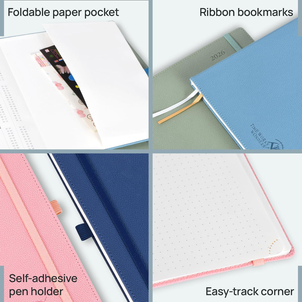 POPRUN Weekly Planner 2026 Calendar (Pocket 4'' x 6.25'') 12 Months Notebook with Horizontal Layout, Leather Hardcover, Inner Pocket, 100GSM Thick Paper, Pen Holder TJ - Lavender