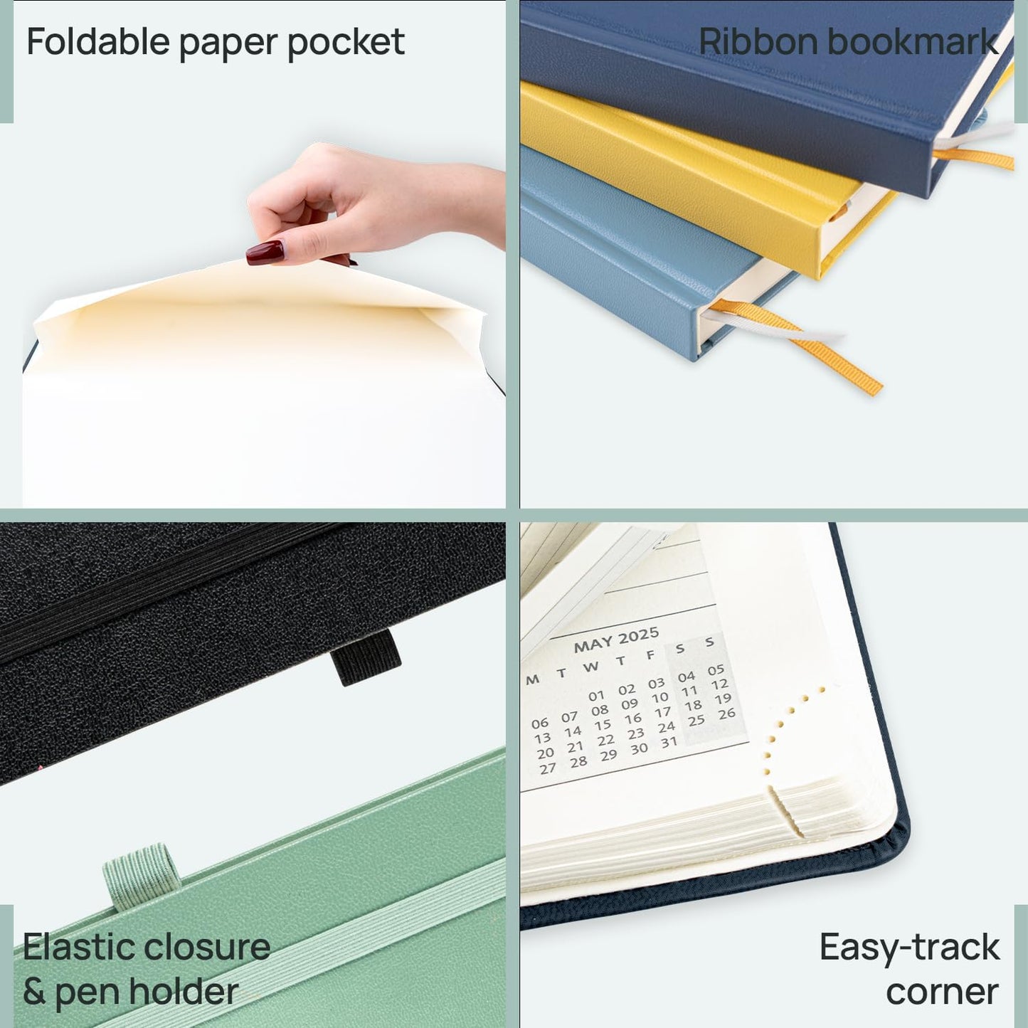 POPRUN Planner 2025-2026, (Large 8.5'' x 10.5'' Hard Cover) Academic Calendar (July 25-June 26) Daily Weekly and Monthly Appointment Book with Hourly Time Slots, Monthly Tabs, 100 GSM - Midnight Green