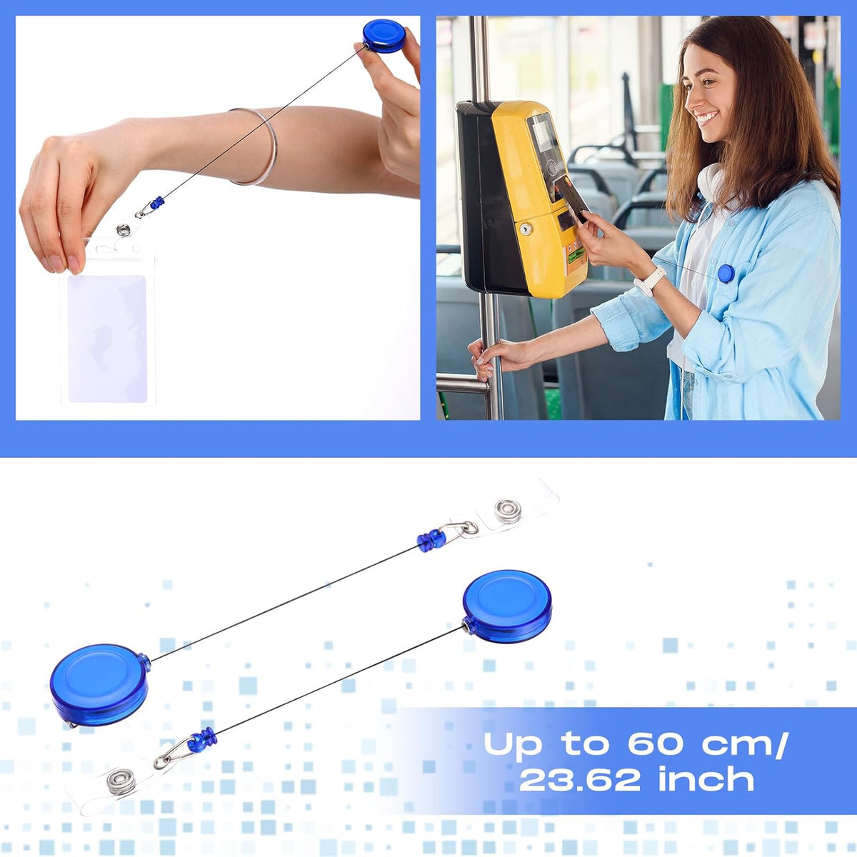 Zonon 100 Pieces Retractable Badge Reel Clips ID Card Holder Reel with Metal Belt Clip for Hanging Cards Key Chains, Name Badge Holders for Nurses Teachers Students(Transparent Blue)