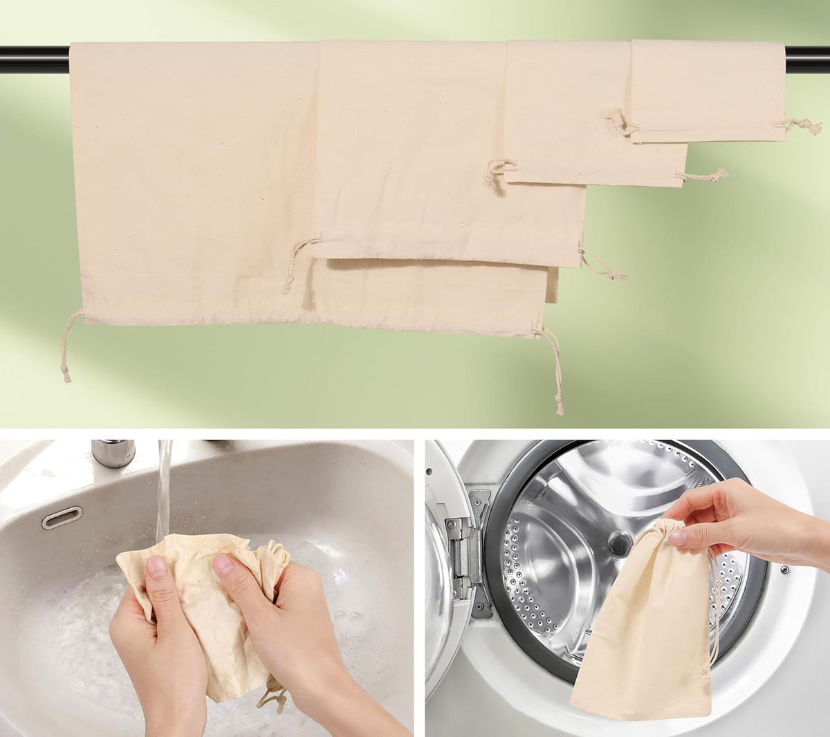 20PCS Cotton Produce Bags, 8X10inch Reusable Muslin Storage Bags with Drawstrings, Natural Cotton Bags, Washable, Biodegradable Linen Bag, Cloth Bags