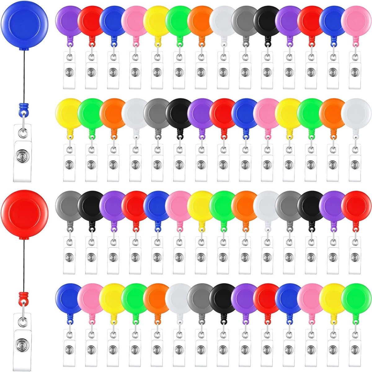 Handepo 200 Pcs Retractable Badge Reels Bulk Retractable Badge Holders with Clips ID Holder Key Ring Clip for Office Worker Students Teachers Doctor Nurse Name ID Card Holder Key Card(Colorful)