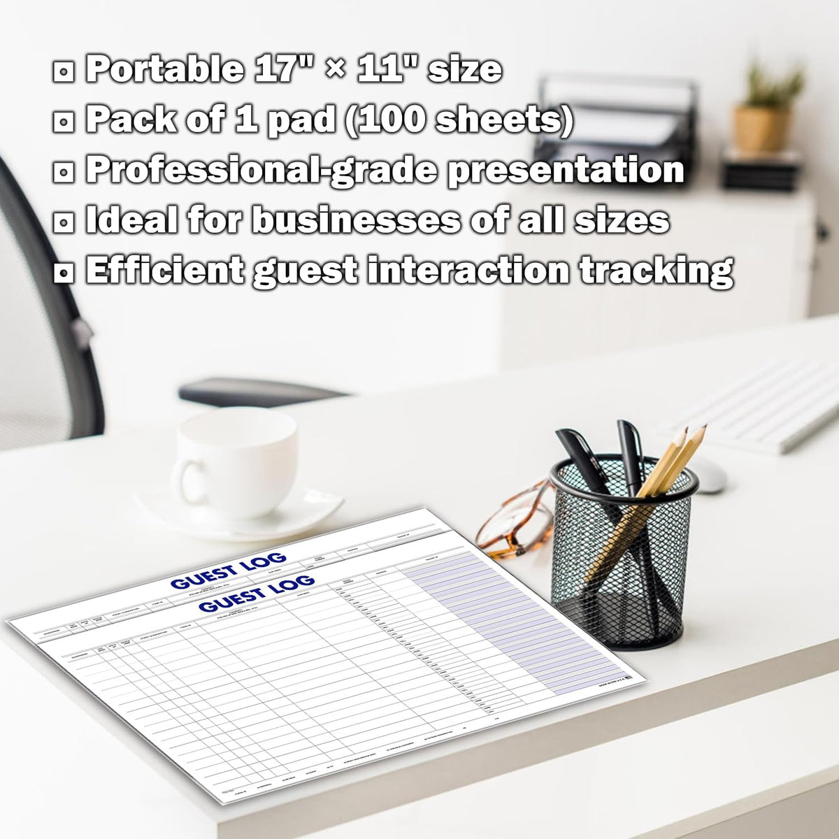 Professional Guest Log Book - Efficiently Track Potential Customers and Follow-Up - Ideal for Automotive Dealerships, Repair Shops, and Service Centers - 17" × 11" - 100 Sheets Per Pad - Pack of 2