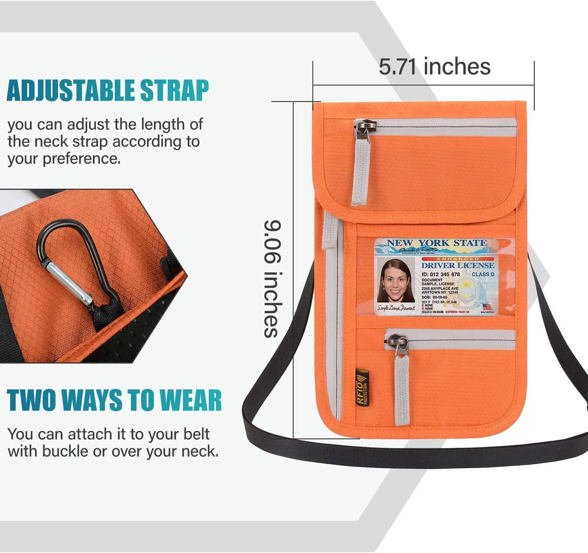 Peicees RFID Blocking Travel Neck Wallet for Men Women Family Passport Holder Lanyard Neck Pouch Slim Travel Document Holder