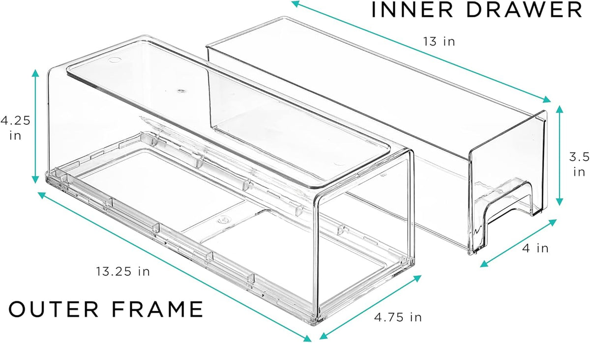 Sorbus Small Clear Stackable Storage Drawers – 2-Pack Plastic Organizer Bins with Handles – Stackable Pull-Out Storage Drawers for Closet, Pantry, Office, Bathroom, Craft, and Toy Organization