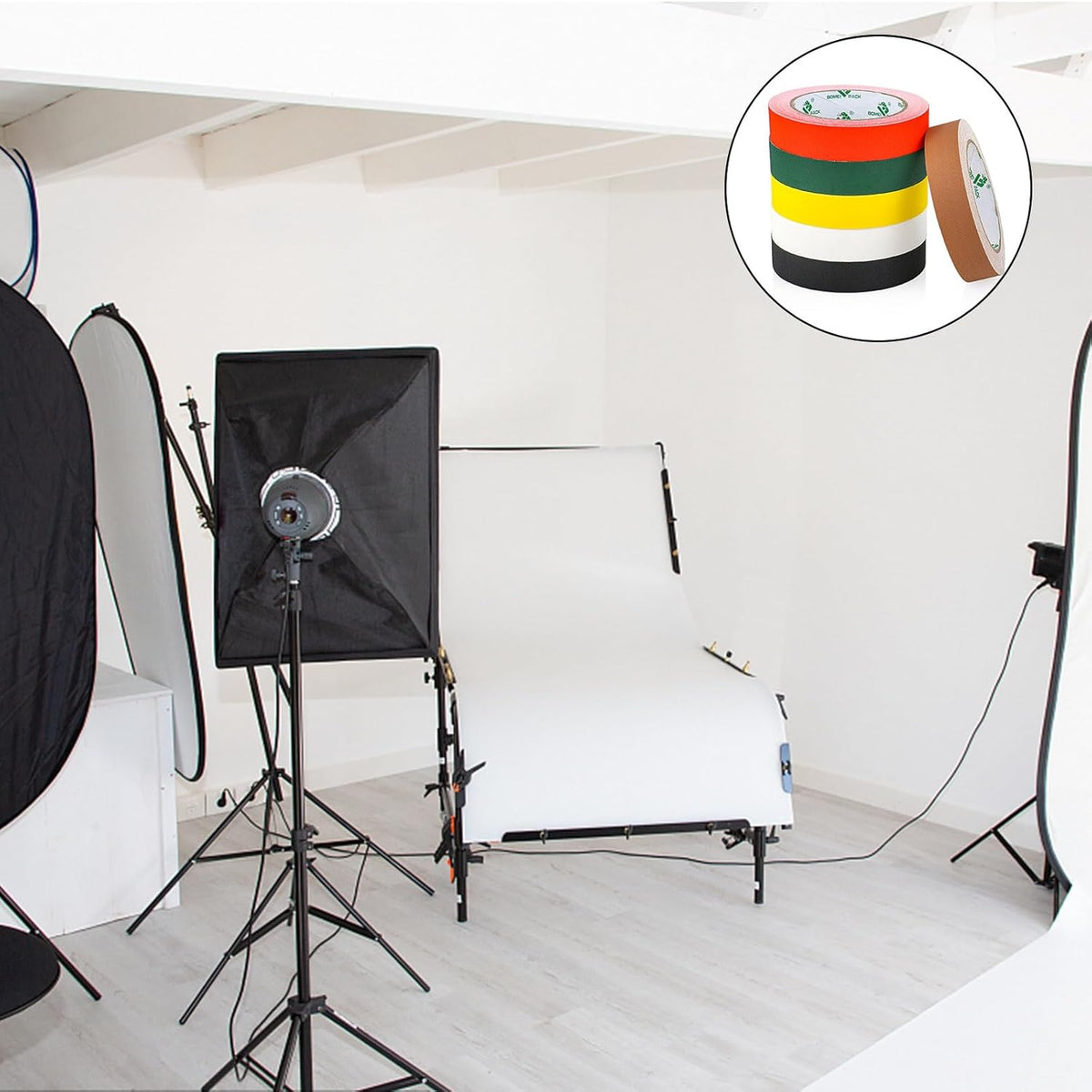 BOMEI PACK 6 Colors Gaffer Tape 1inch x 20yds, Matte Non-Reflective Theater Stage Tape, No Residue Hand Tear, for Cable, Photo Studio, Painters, Floors Marking Tape