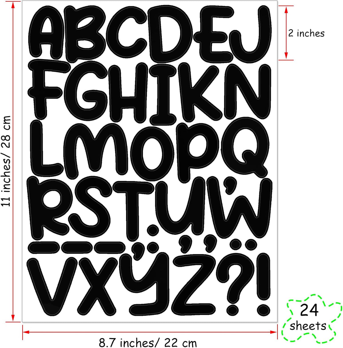 Bemeol 912 Pieces Letter Stickers 24 Sheets 2 Inch Alphabet Letter Stickers Self Adhesive Sticker Letters for Bulletin Board Classroom Mailbox Door Home Decor(Black)
