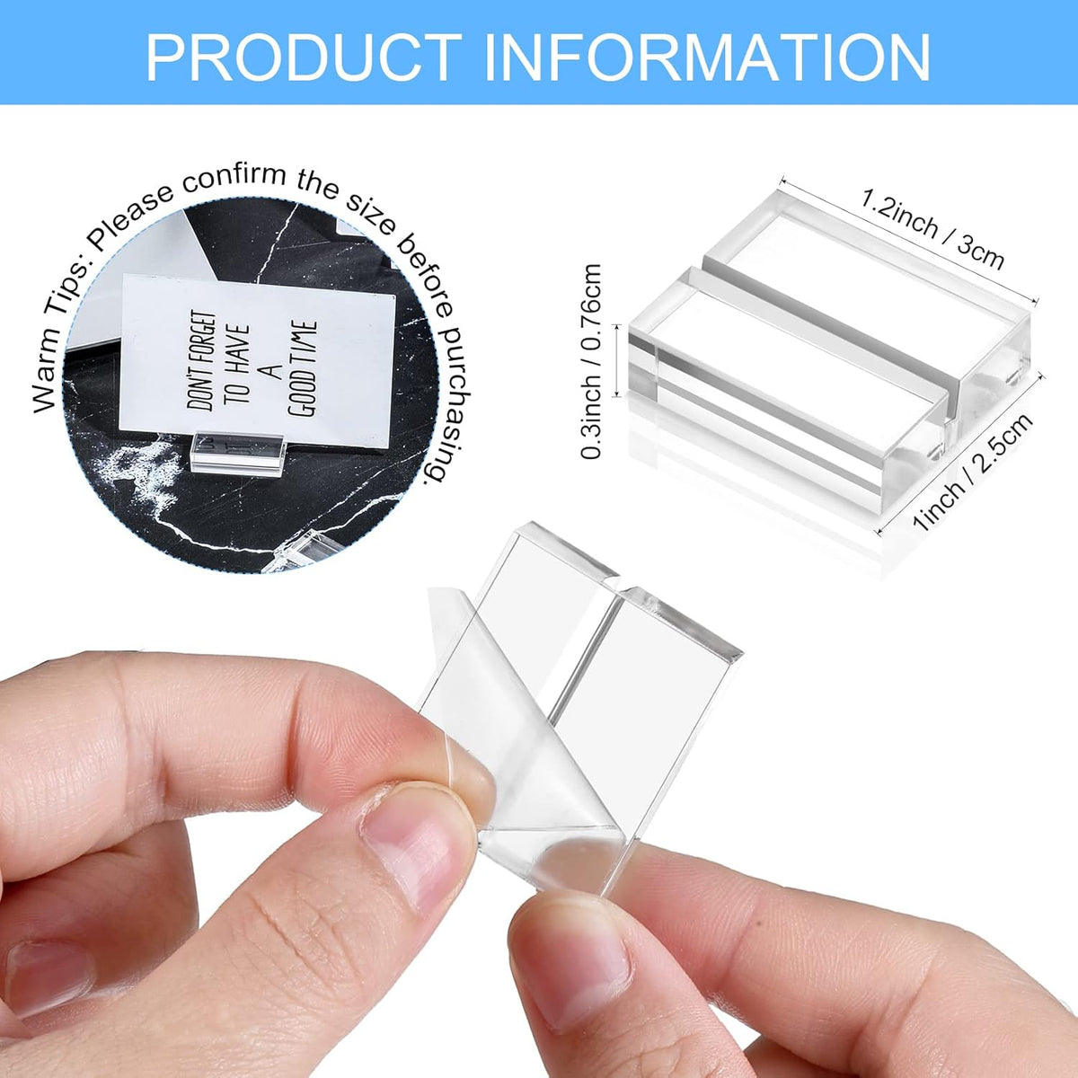 Yalikop Acrylic Place Card Holders 1.2 Inch Name Card Holder Stands Clear Table Number Stands Wedding Sign Holders Display Stand for Table Wedding Photos Office Menu Meeting(25 Pieces)