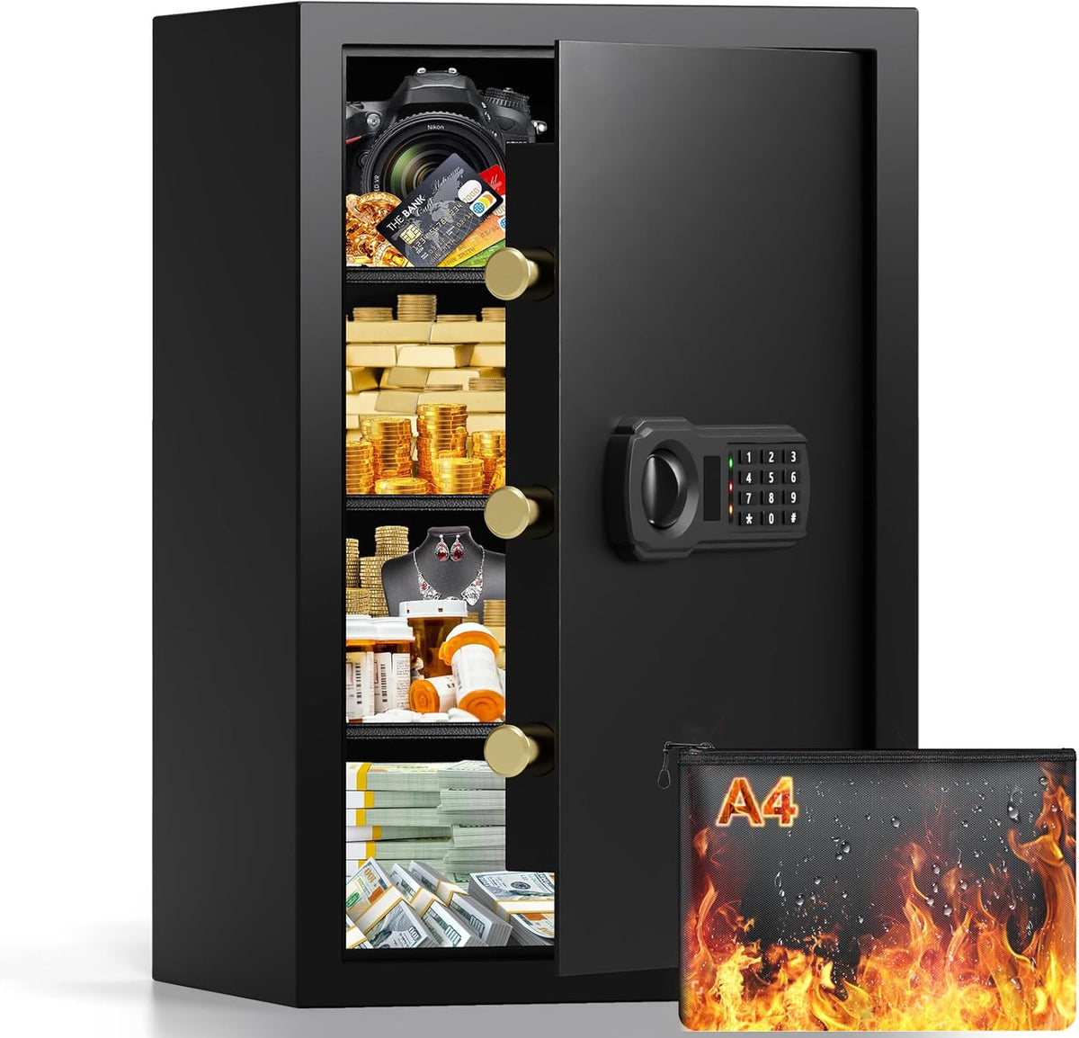 5.0 Cuft Large Fireproof Safe for HOME USE, Digital Home Security Box with Programmable Keypad and Spare Keys, Document Safe Fireproof Waterproof, Anti-Theft Fire Safety Box for Home Office