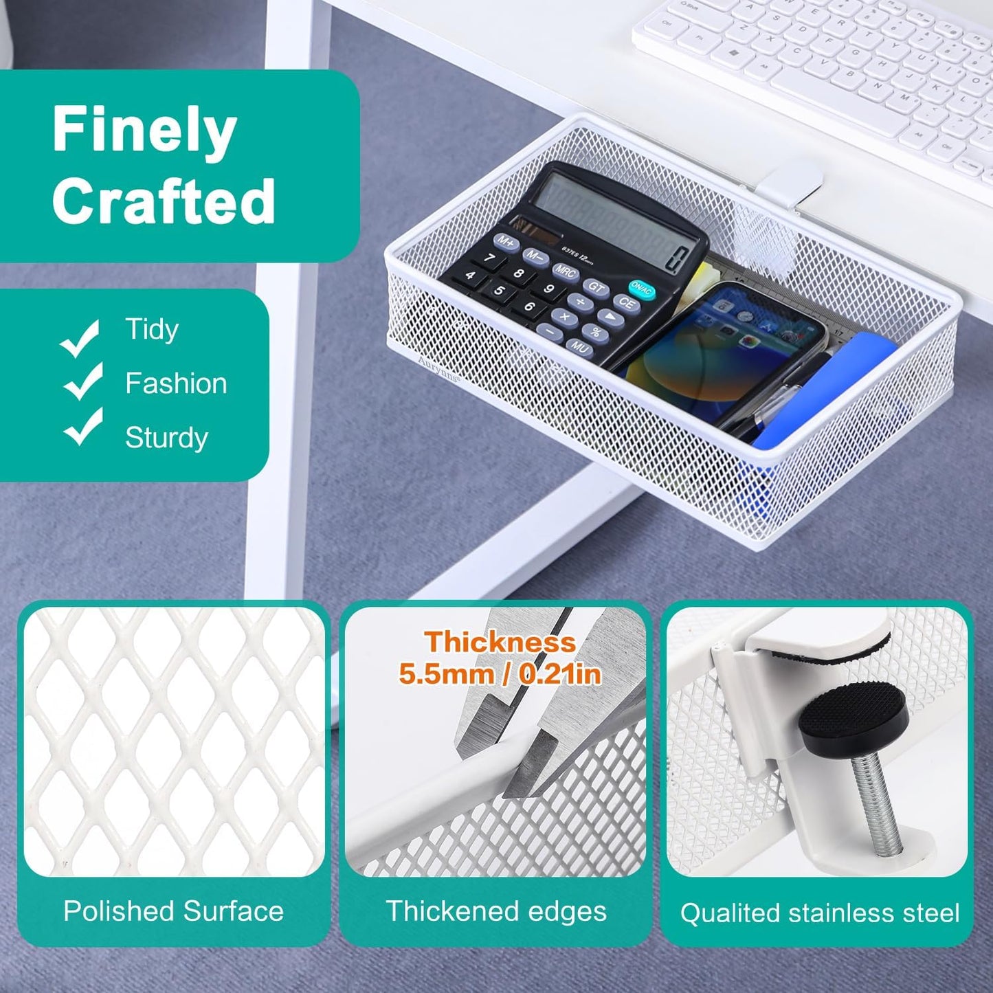 Clip-on Drawer organizers, desk organizer,can be clipped around the table to store small items. (White - Big)