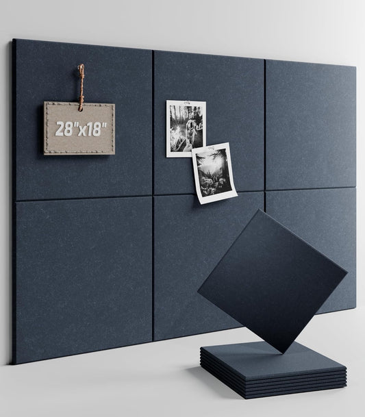Felt Bulletin Board Tiles -28"x18" Cork Board Alternative for Office Decor, Push Pin Board Wall Organizer 6-Pack - Deep Charcoal Blue