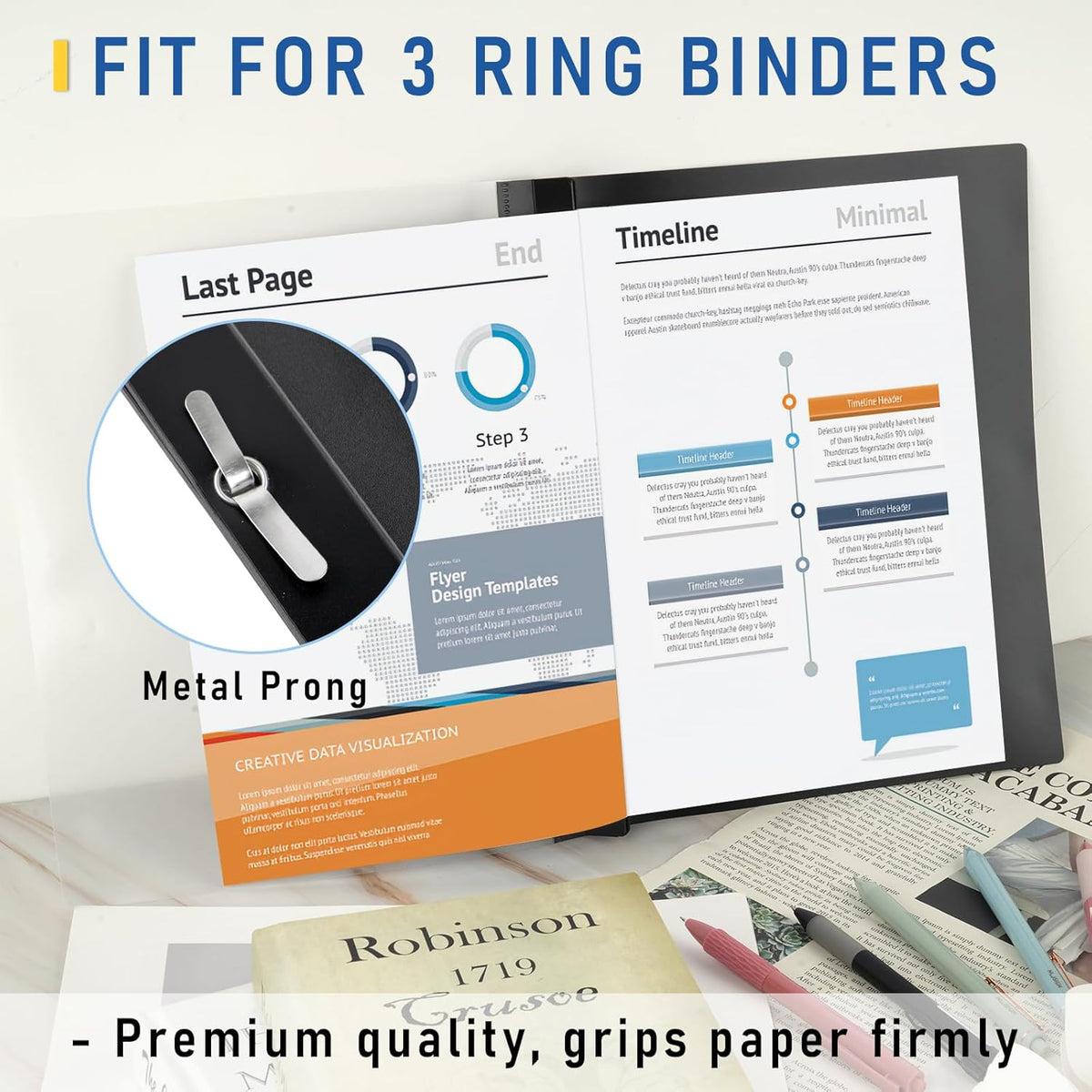 15 Pack Report Covers, COIDEA Report Covers with 3-Prong Fasteners, Presentation Folders for A4 and Letter Size Paper, Clear Front Report Covers Binder Bulk for School Business, 100 Sheet Capacity