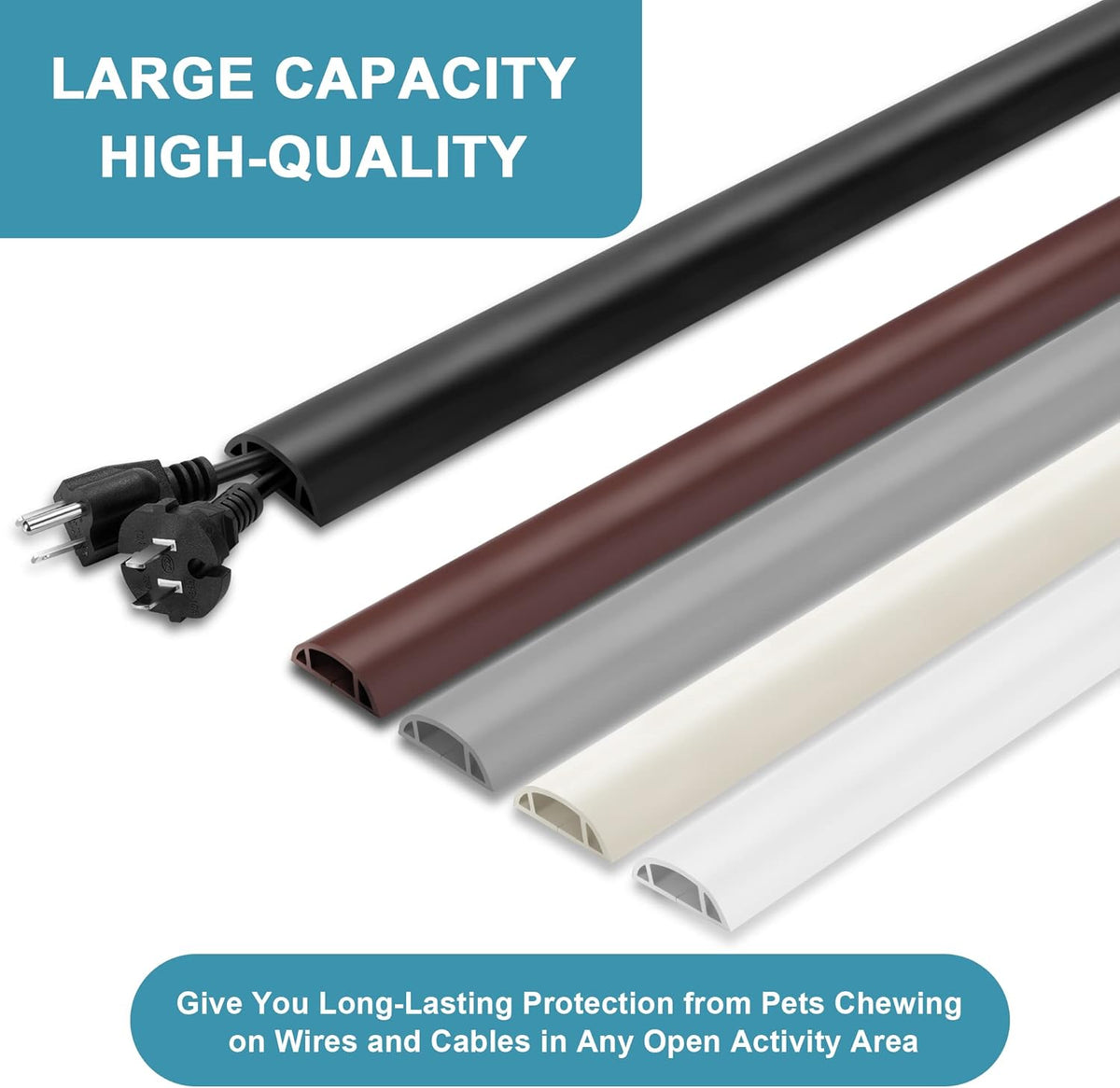 Cord Hider Floor, 3FT, Brown Cord Cover Floor, Cord Protector Floor Extension Cable Cover, Soft PVC Wire Covers - Cable Management Hide Cords on Floor - Cord Cavity: 0.7" (W) x 0.4"(H)