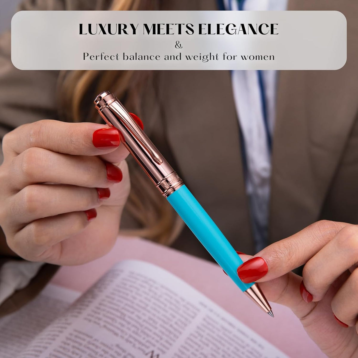Luxury Gel Pen, Top Set With 8mm Brilliant Diamond,Delicate Green Pen Lacquer,Rose Real Gold Finish, Black Ink Refill,Fancy Gift Pen For Girl, Unique, Professional, Office Pens