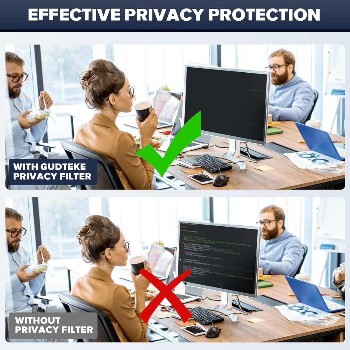 [2-Pack HD Computer Privacy Screen 27 inch, Upgraded Monitor Privacy Screen for 16:9 Widescreen Removable Anti Glare Computer Screen Cover and Blue Light UV-Blocking Screen Privacy Filter