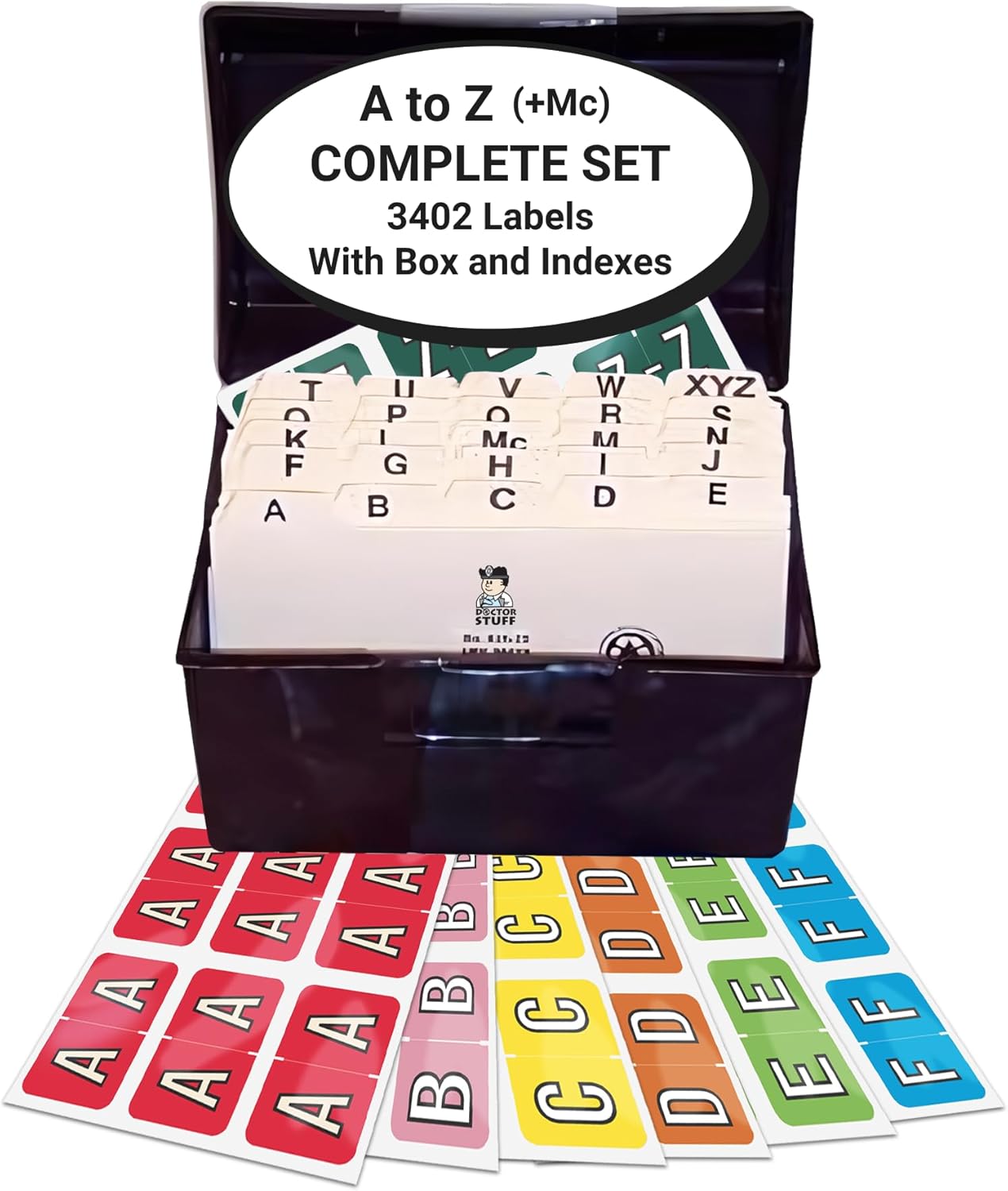 Alphabet Labels for File Folders, A to Z Plus Mc Complete Set with File Box and Indexes, Doctor Stuff, 126 Stickers of Each Letter, 3402 Labels, Barkley/Sycom FABKM - BRAM Series Compatible Stickers