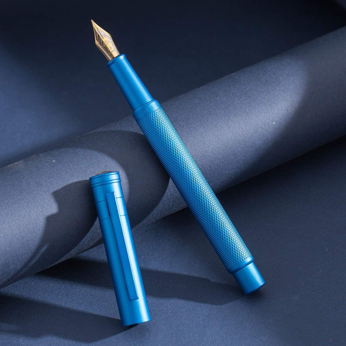 Asvine Blue Forest Fountain Pen Extra Fine Nib, Classic Design with Converter and Metal Pen Case, The Light of Hope Serise