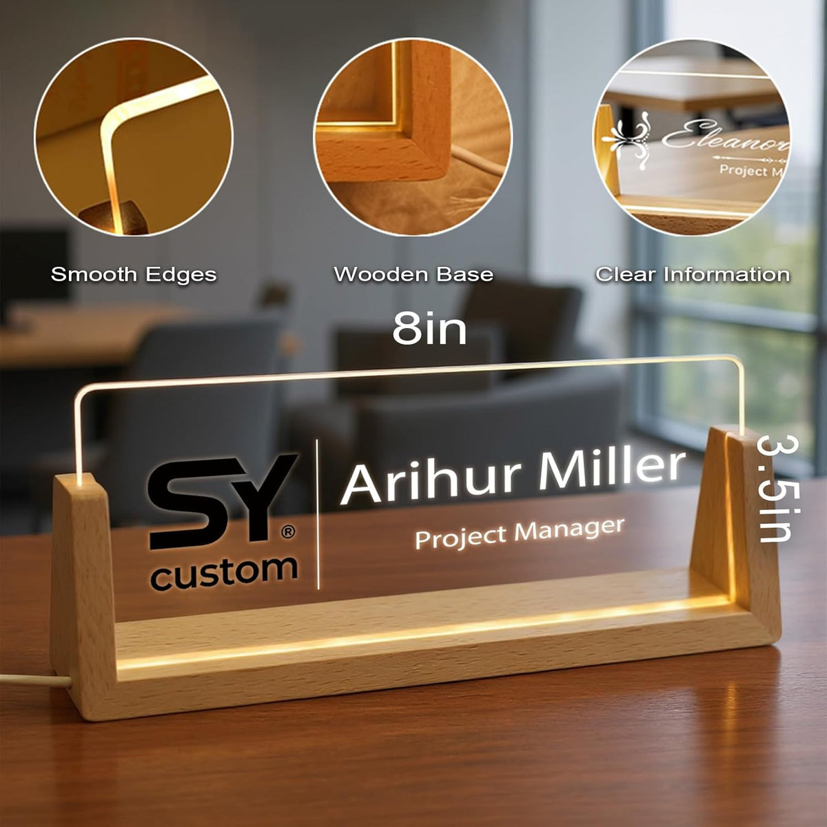 Custom Name Plate for Desk with Light Up Acrylic & Wooden Base - Personalized Office Sign for Teacher, Boss, Coworker - Employee Appreciation Gift for Educators Professionals