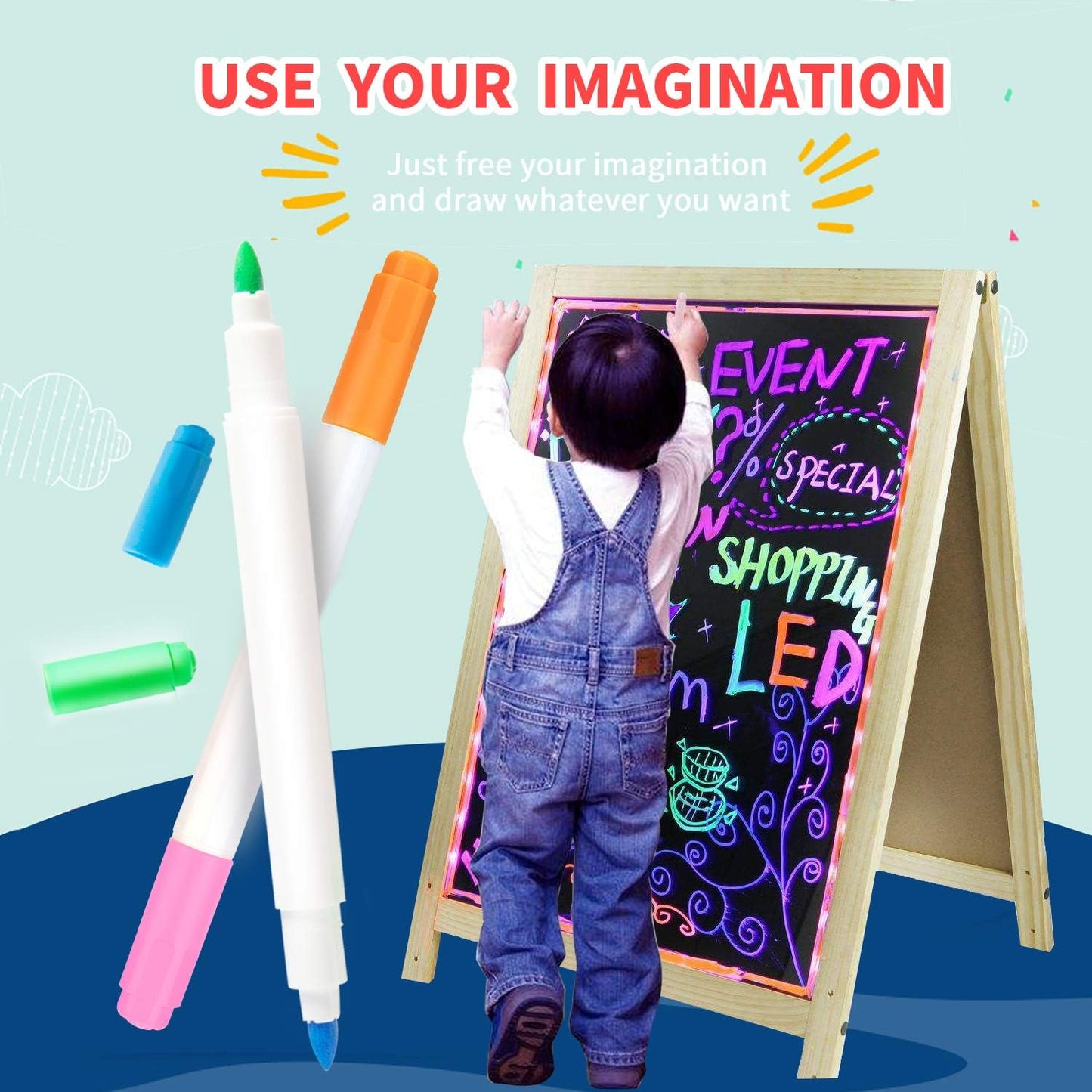 YR Dual Sided Neon Pens For Light Up LED Board, Neon Markers Applicable For Draw, Sketch, Create, Doodle, Art, Write, Learning Tablet, 12 Packs