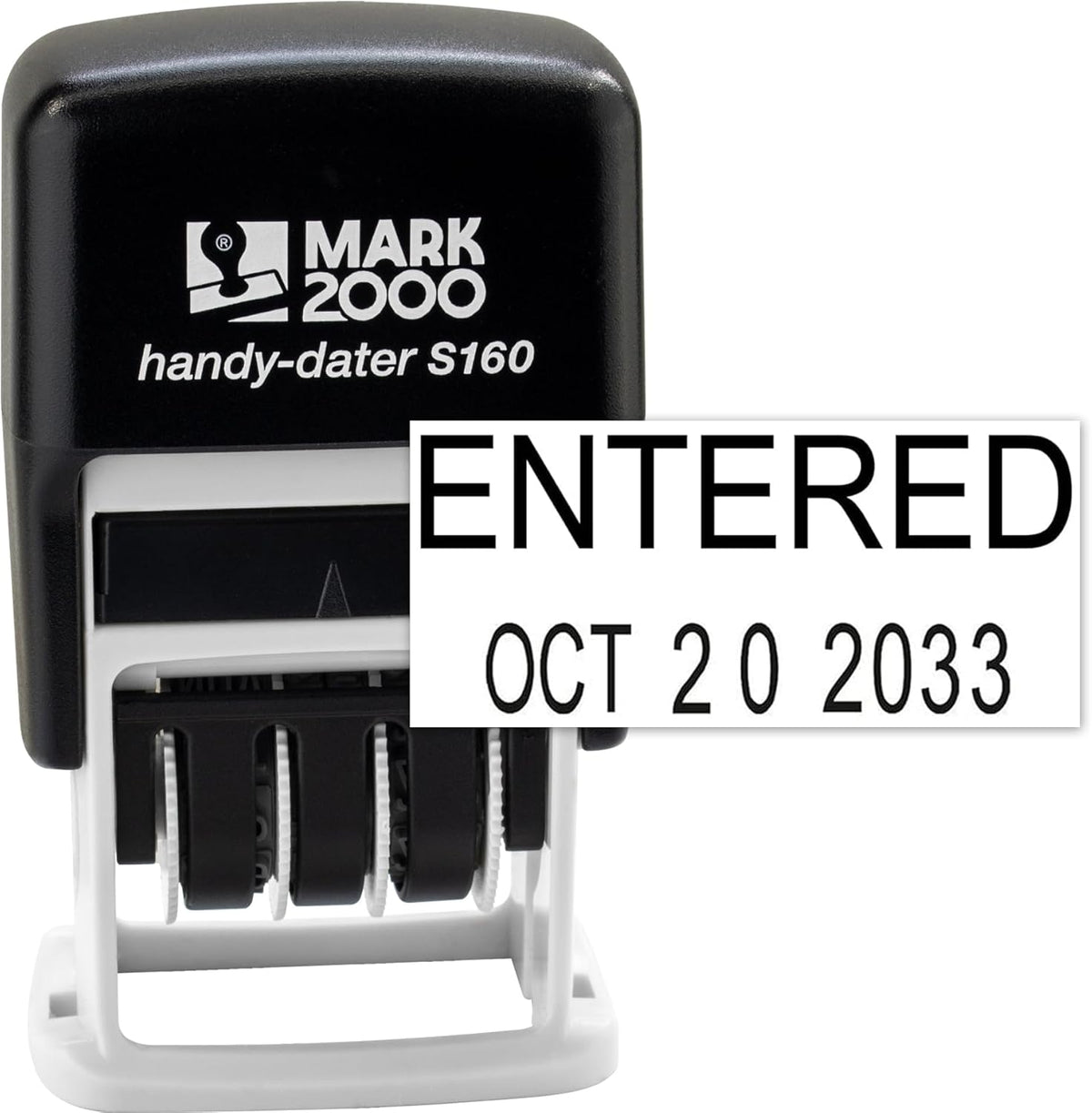 Mark 2000 Self-Inking Rubber Date Office Stamp with Entered Phrase & Date - Black Ink (Handy-Dater S160), 12-Year Band